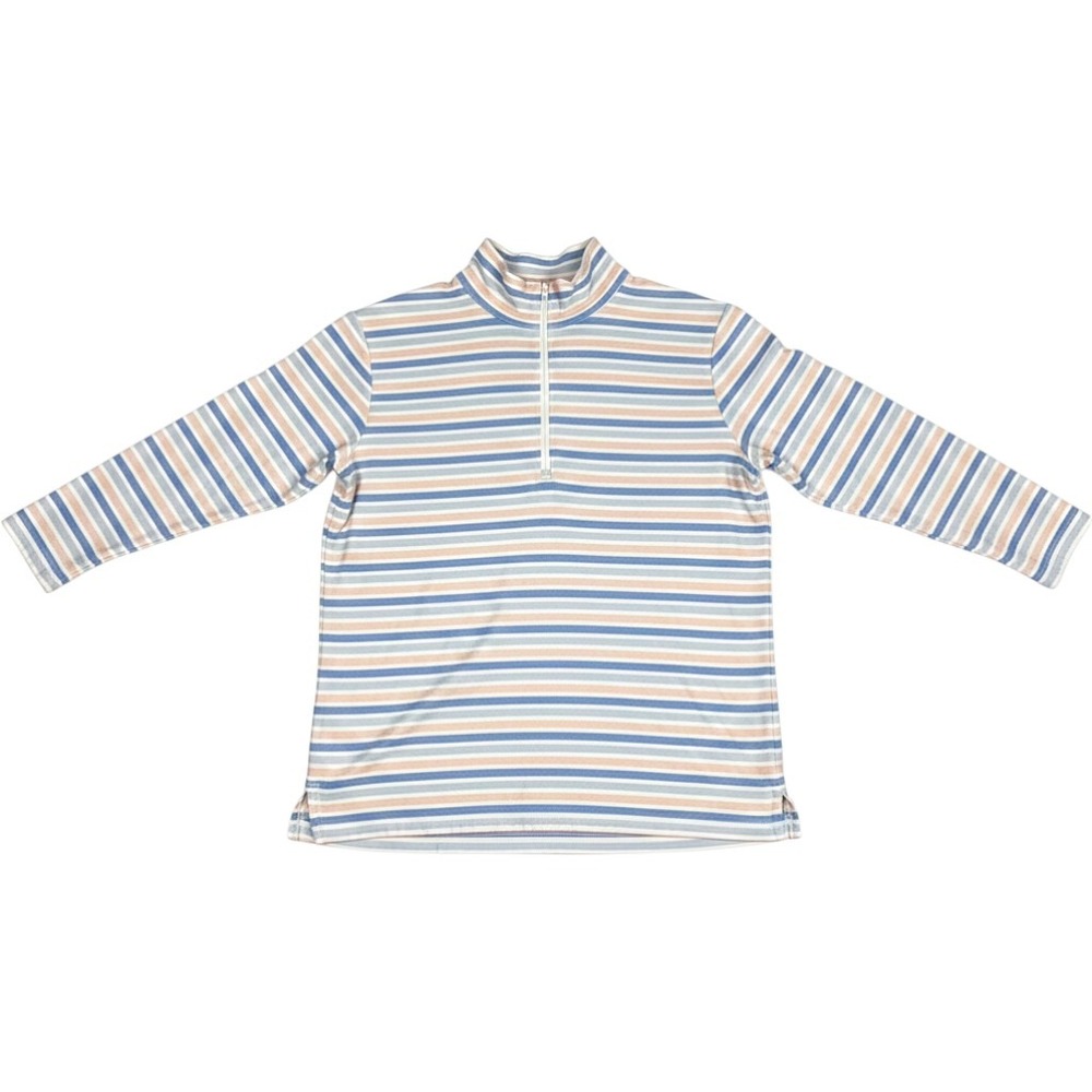 T by Talbots Womens 1X Striped Quarter Zip Pullover Pastel Mock Neck Top Cotton